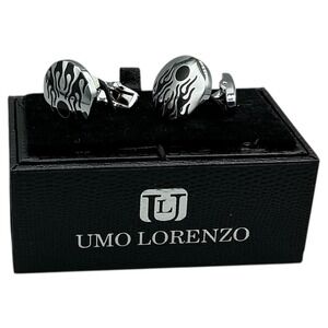 Umo Lorenzo Silver Tone Flame Design Cufflinks With Presentation Box